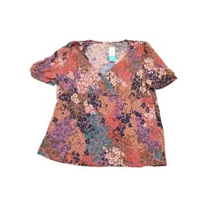 Beacon V Neck Knit Top Floral Print Brown XXL